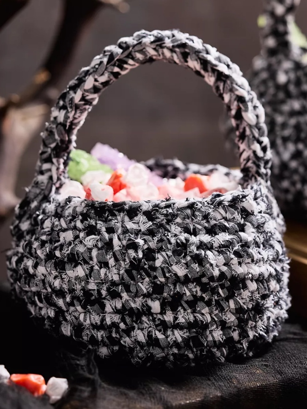 Anthropologie Terrain Woven Cotton Halloween Basket Black Small NWT